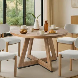 DTB-XF-CRX-R120-WD Oikiture 120cm Round Dining Table Wooden Kitchen Furniture