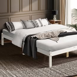 BF-WD-KI-WH Furb Bed Frame Wooden Solid Pine Wood Bed Base Mattress King White