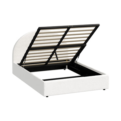 BF-B-JENA-Q-WH-ABC White QUEEN Seraphine Boucle Gas Lift Bed