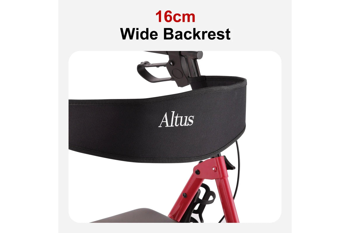 AL3059RW Altus Metro Wheel Mobility Walker With Seat & Padded Backrest - Red