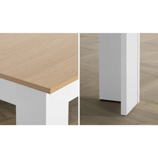 DTB-EX160-WHWD-AB Oikiture 160cm Extendable Dining Table Kitchen Restaurant Cafe Table Wooden White