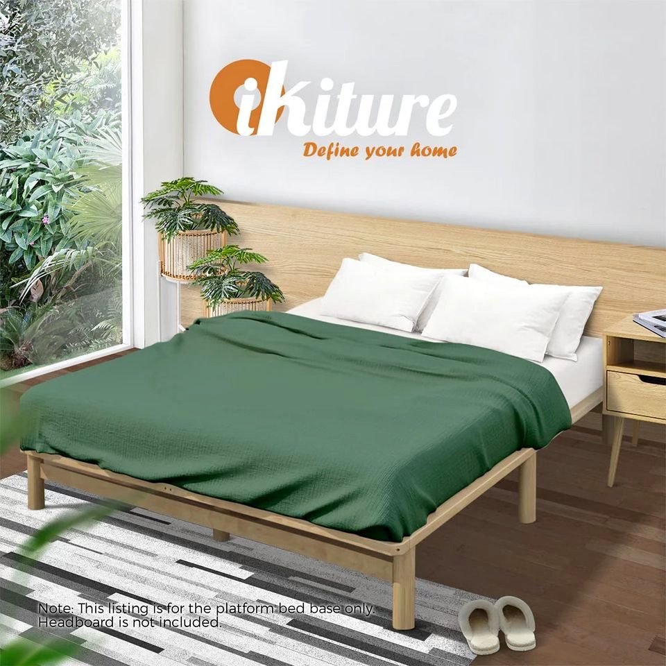 BF-W-A55-PFM-Q-WD QUEEN Oikiture Wooden Bed Frame Beds Base Platform Solid Pine Timber