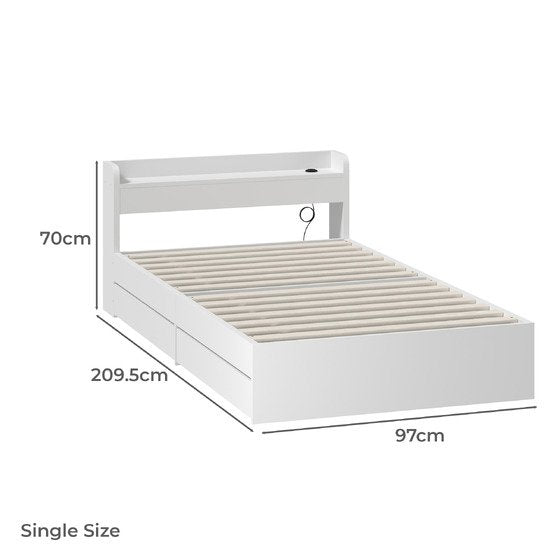 BF-MEXI-NEW-S-WH SINGLE White Cassandra Bed with USB Port & Drawers