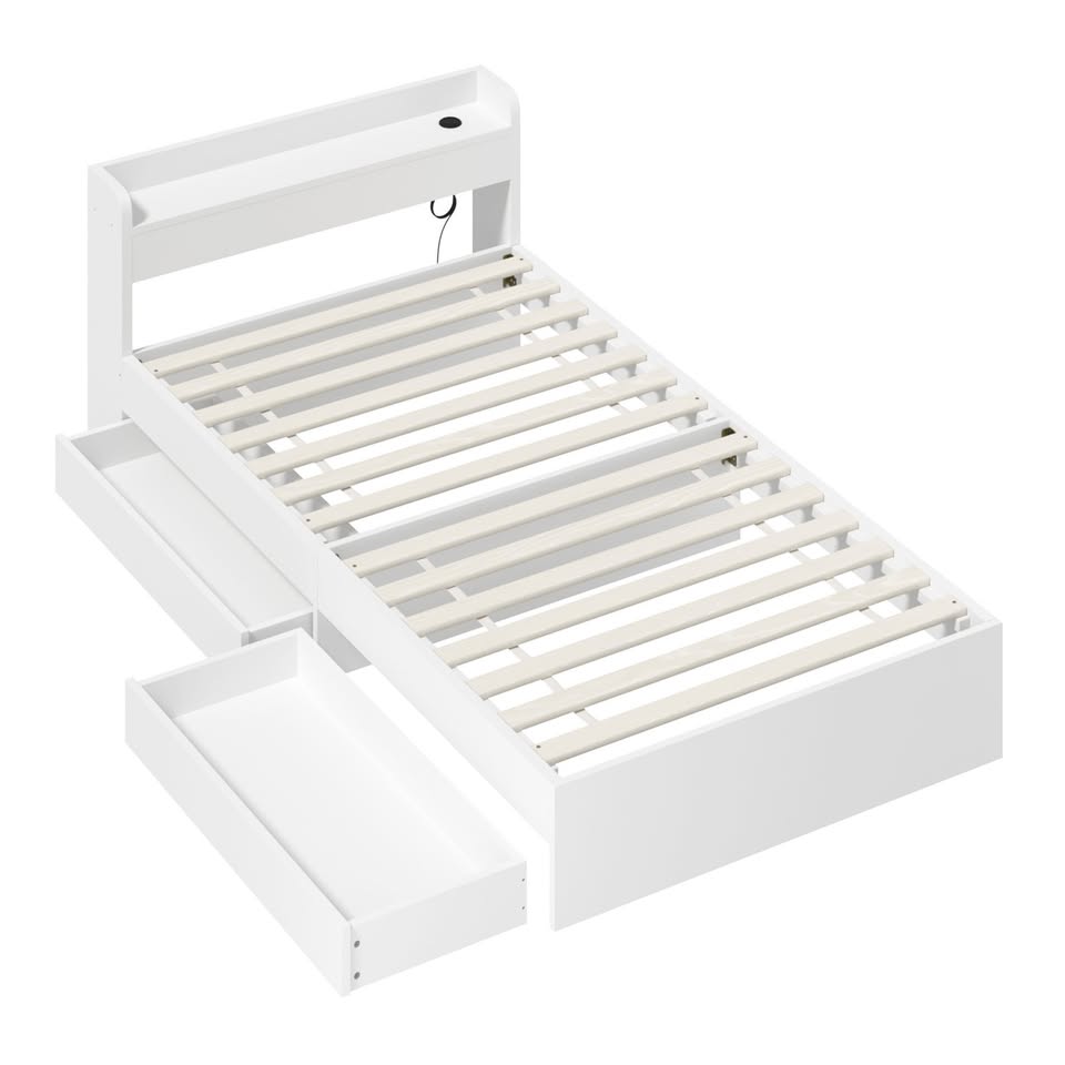 BF-MEXI-NEW-S-WH SINGLE White Cassandra Bed with USB Port & Drawers