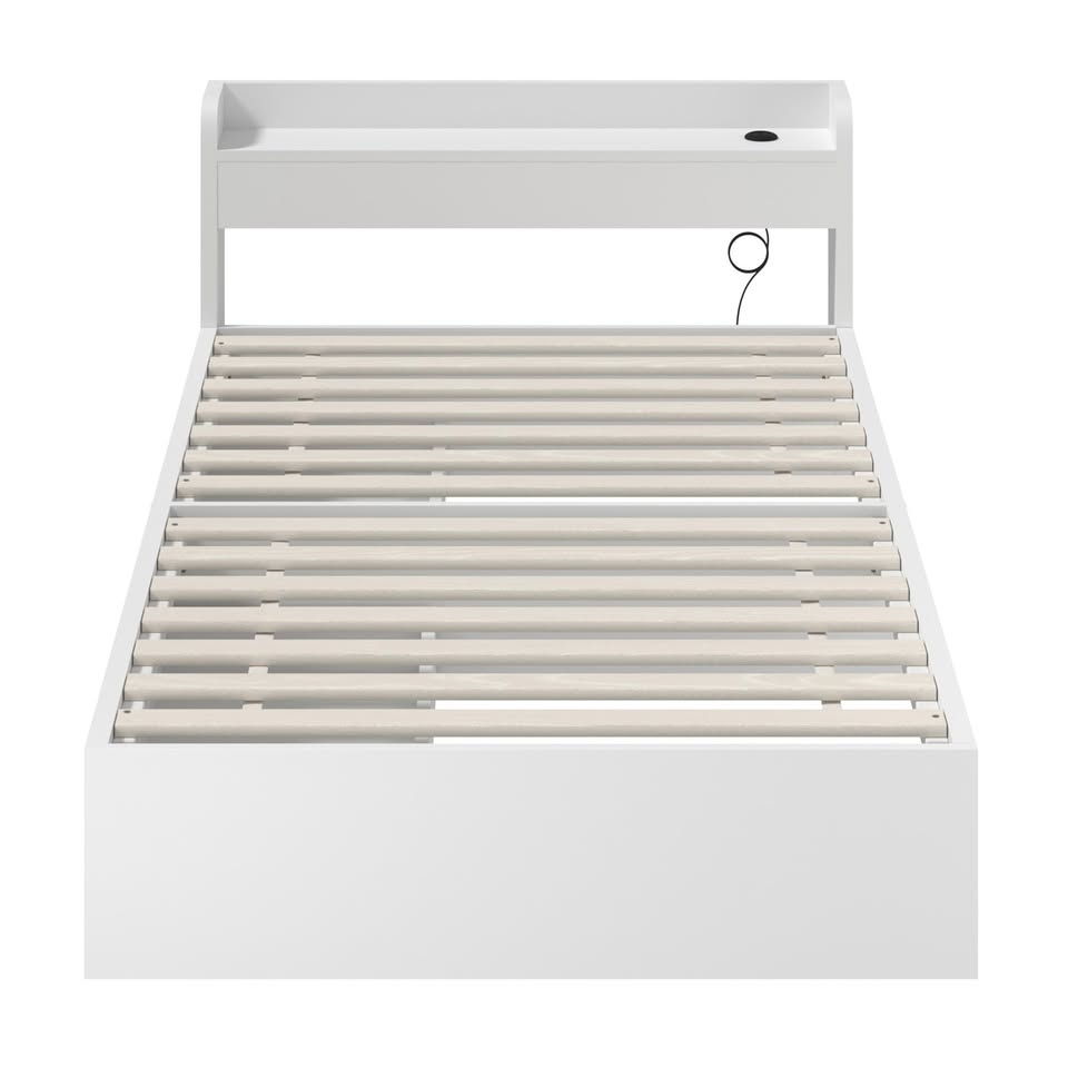 BF-MEXI-NEW-S-WH SINGLE White Cassandra Bed with USB Port & Drawers