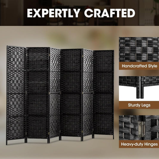 ZU-PP1001-6P-BK ZUNI Room Divider, 6 Panel Folding Wooden Privacy Screens, Tall Fabric Divider for Room Separation, 1.7Mx2.4M Partition Room Dividers Freestanding for Living Room, Bedroom, Office, Black
