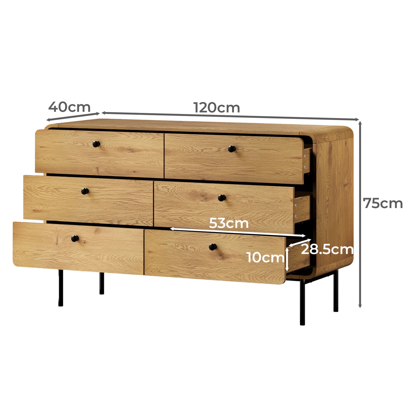 COD-VJ-SUYI-6D-WD-AB Oikiture 6 Chest of Drawers Tallboy Storage Cabinet Dresser Wood
