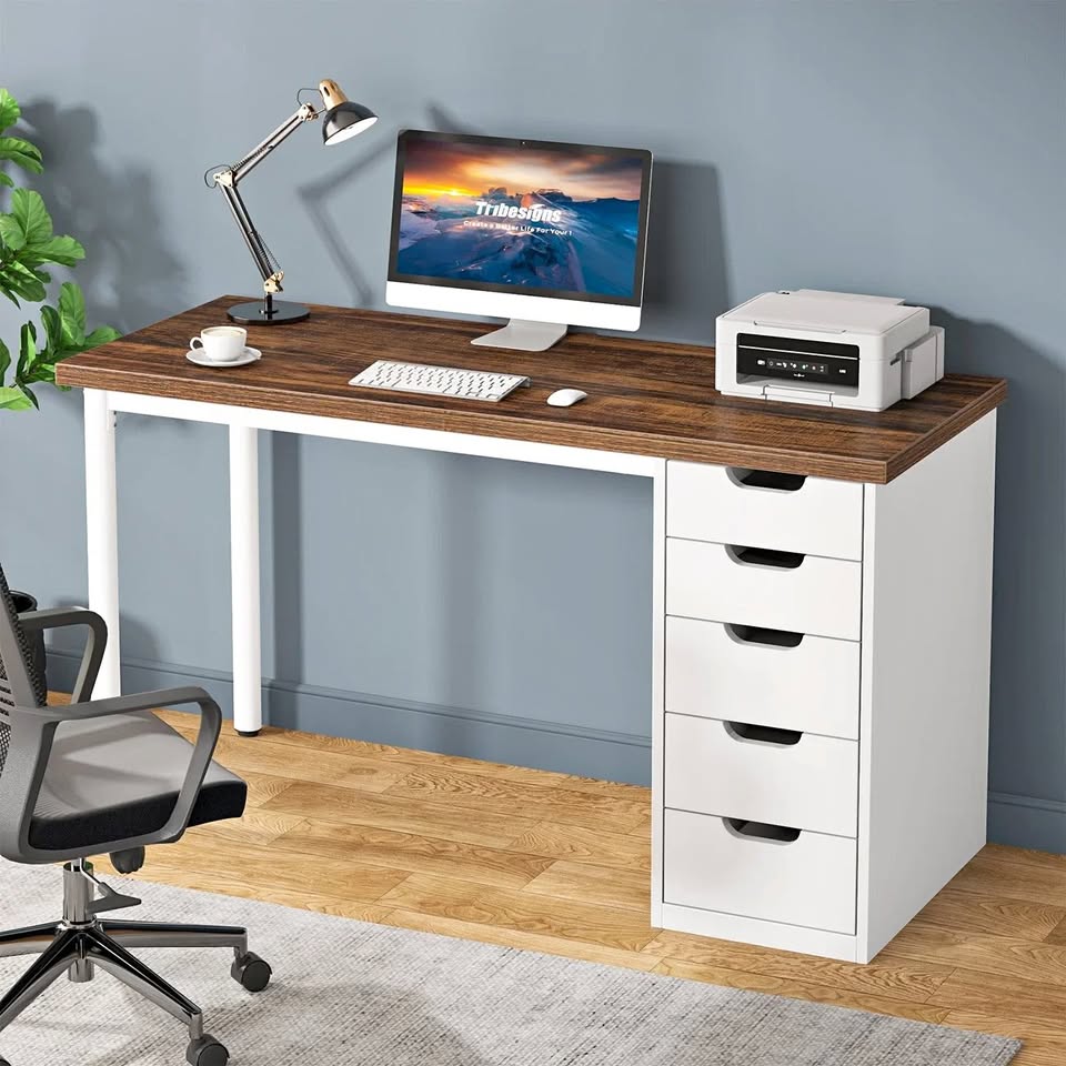 Scratched HOGA-RY0060X 47" Computer Desk with 5 Drawers, Modern Study Table Writing Desk