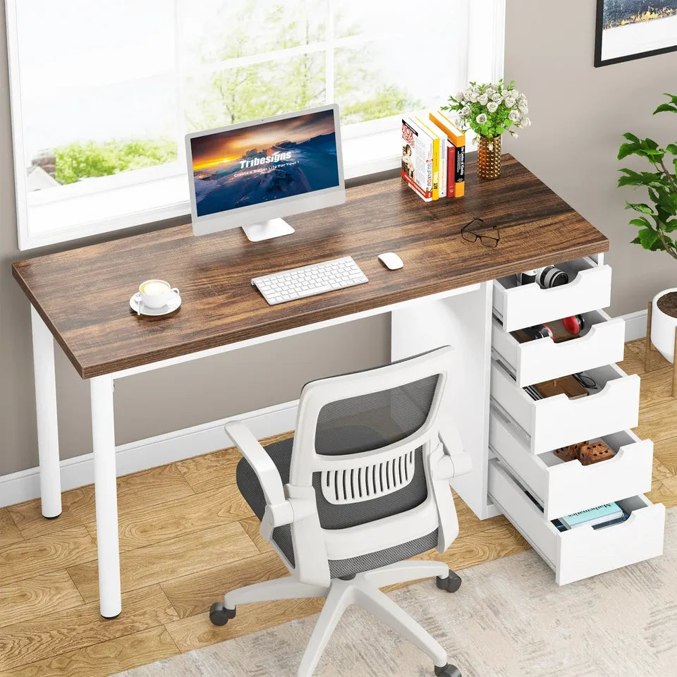Scratched HOGA-RY0060X 47" Computer Desk with 5 Drawers, Modern Study Table Writing Desk