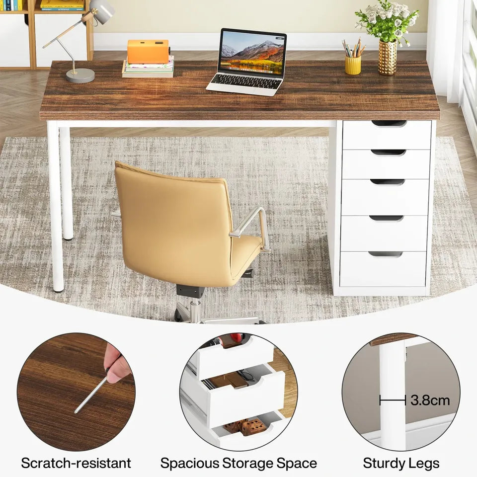Scratched HOGA-RY0060X 47" Computer Desk with 5 Drawers, Modern Study Table Writing Desk