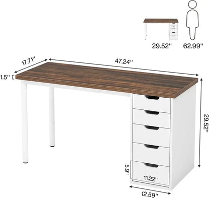 Scratched HOGA-RY0060X 47" Computer Desk with 5 Drawers, Modern Study Table Writing Desk