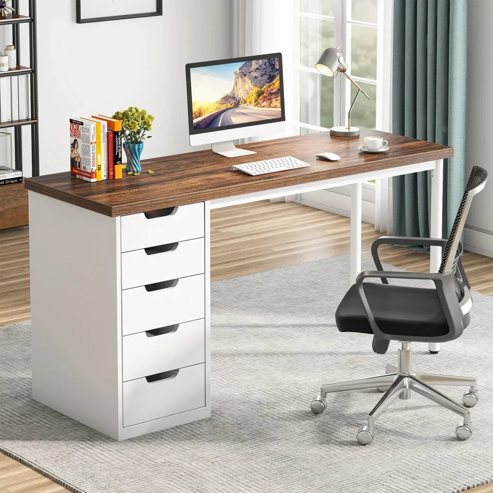 Scratched HOGA-RY0060X 47" Computer Desk with 5 Drawers, Modern Study Table Writing Desk