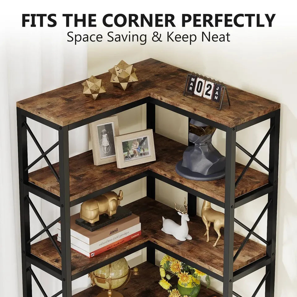 HOGA-JW0500 7-Tier Corner Bookshelf Corner Bookcase Storage Display Rack