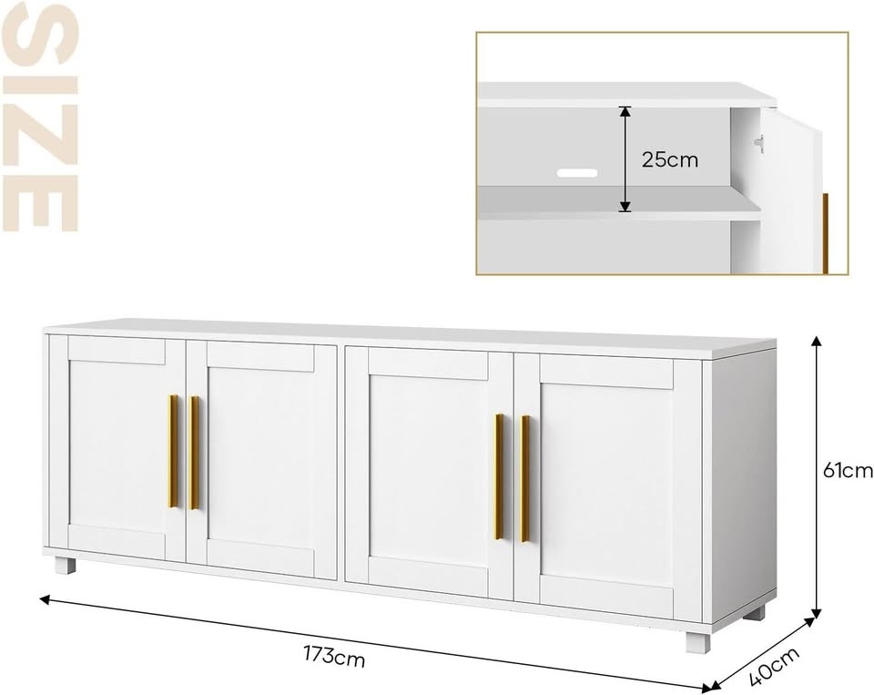 HPJM-TS13 Sideboard 4 Doors Buffet Cabinet with Shelves White