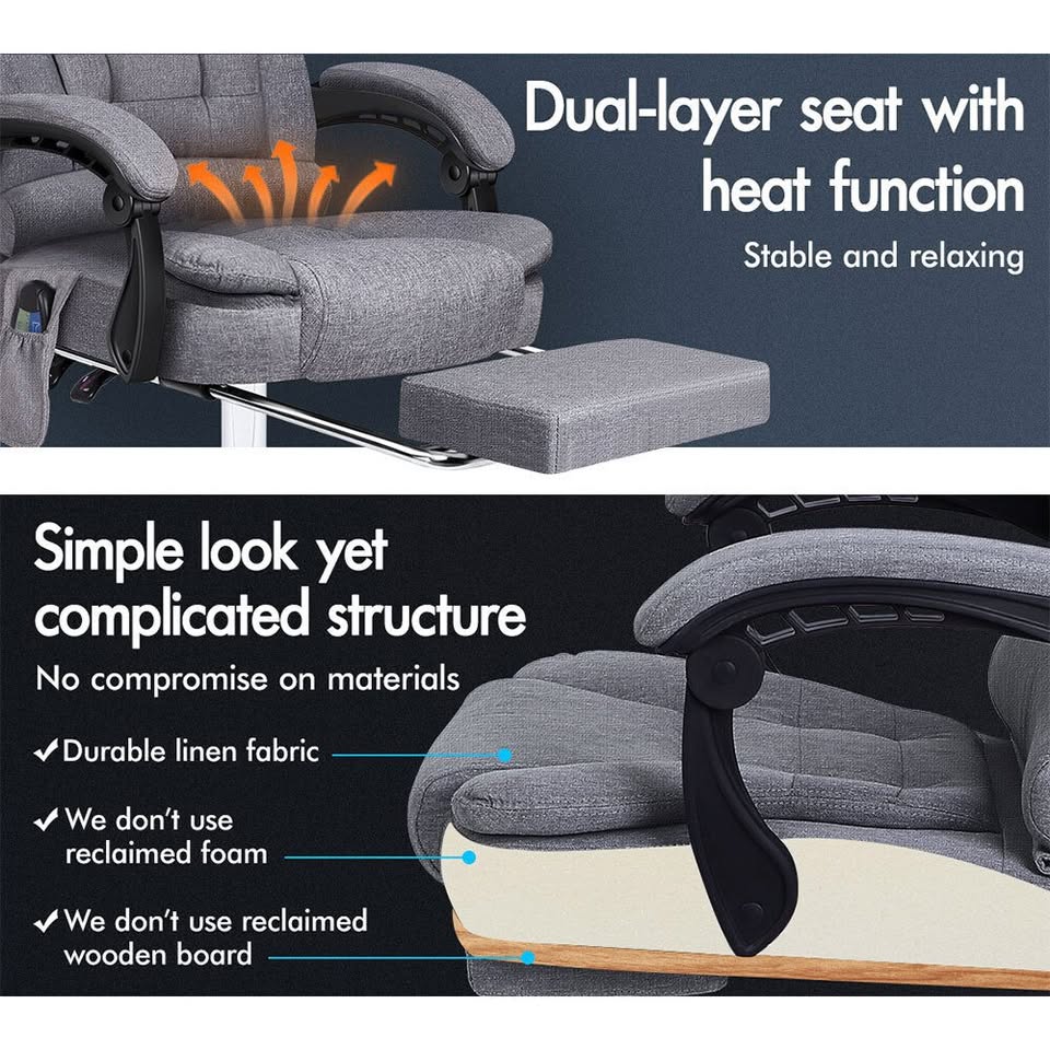 A-OCH-EXMS-FT-E-FAGY ALFORDSON Massage Office Chair Heated Seat Executive Gaming Racer Fabric Grey