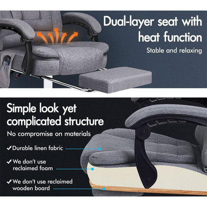 A-OCH-EXMS-FT-E-FAGY ALFORDSON Massage Office Chair Heated Seat Executive Gaming Racer Fabric Grey