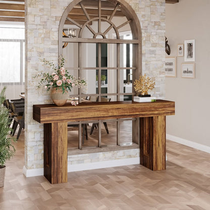 HOGA-JW0909 Tribesigns Farmhouse Console Table, 160 CM Long Narrow Sofa Table, Wooden Table