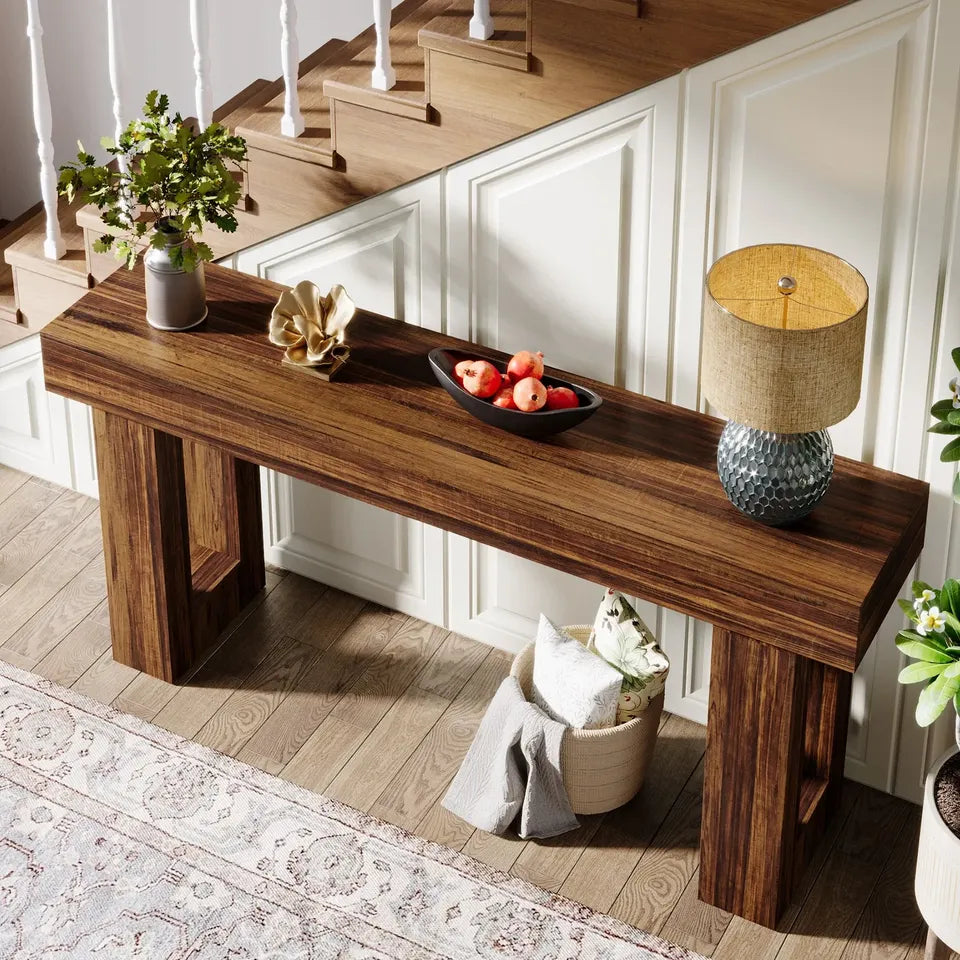 HOGA-JW0909 Tribesigns Farmhouse Console Table, 160 CM Long Narrow Sofa Table, Wooden Table