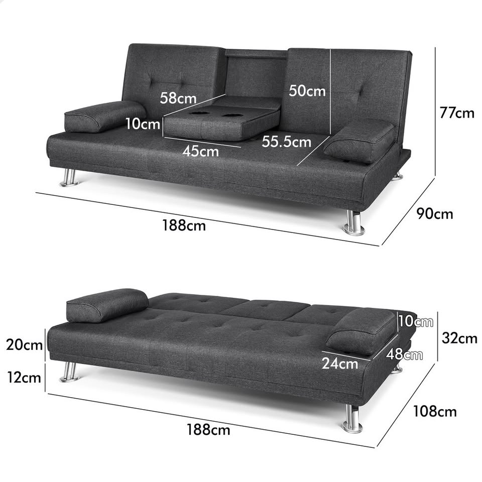 A-SF-PP-FA-DAGY-AB ALFORDSON Sofa Bed Lounge 3 Seater Futon Couch Beds Cup Holder Fabric Grey