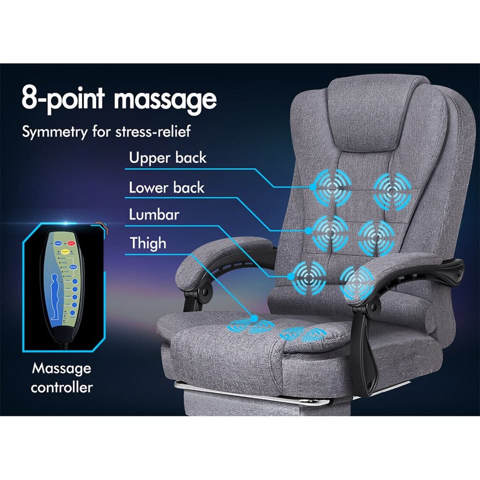 A-OCH-EXMS-FT-E-FAGY ALFORDSON Massage Office Chair Heated Seat Executive Gaming Racer Fabric Grey