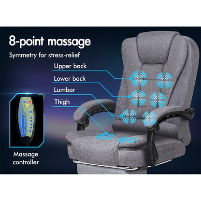 A-OCH-EXMS-FT-E-FAGY ALFORDSON Massage Office Chair Heated Seat Executive Gaming Racer Fabric Grey
