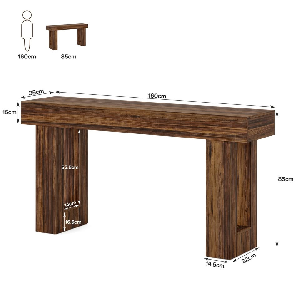 HOGA-JW0909 Tribesigns Farmhouse Console Table, 160 CM Long Narrow Sofa Table, Wooden Table