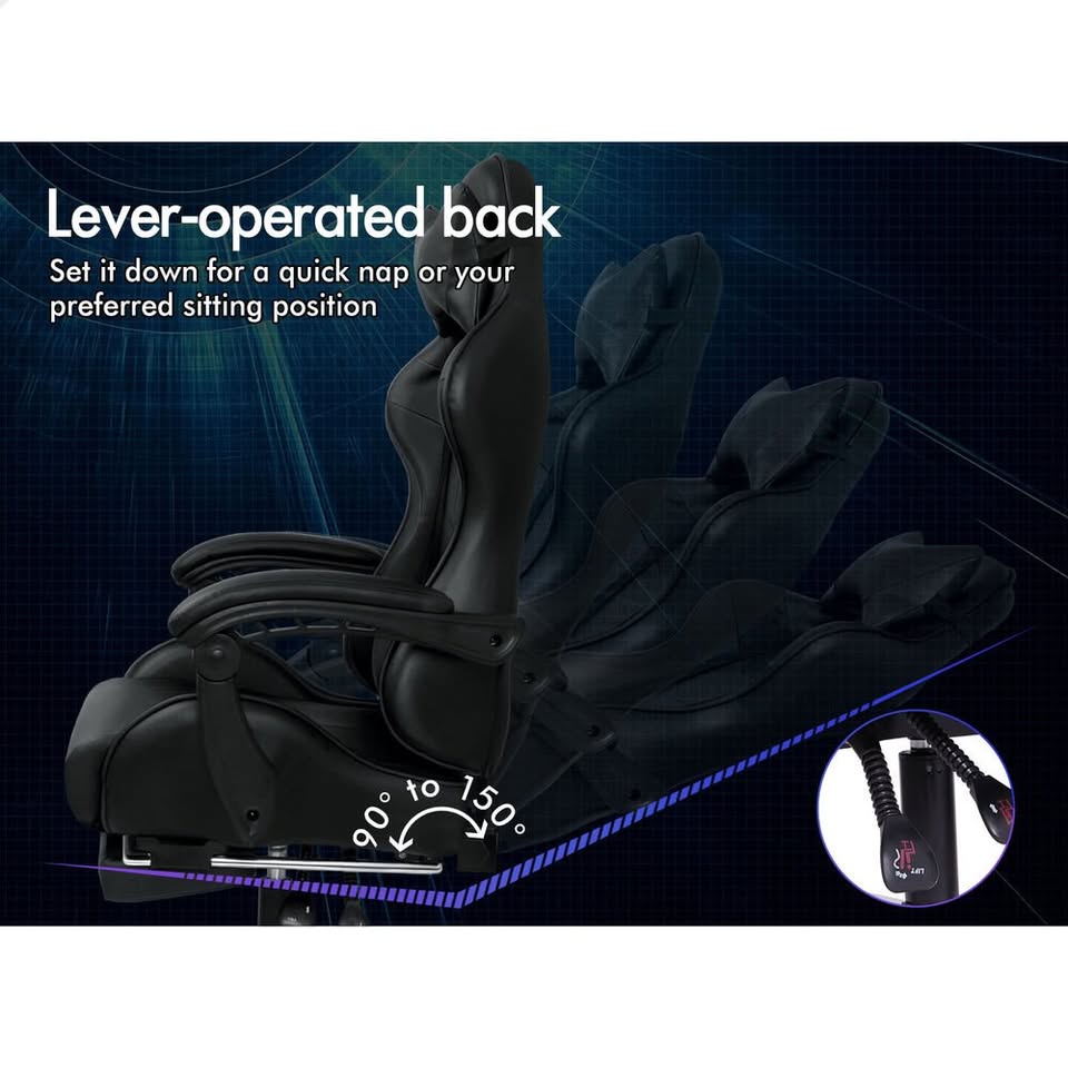 A-OCH-GM-8M-BK ALFORDSON Gaming Chair Office Massage Computer Racing Seat PU Leather Black