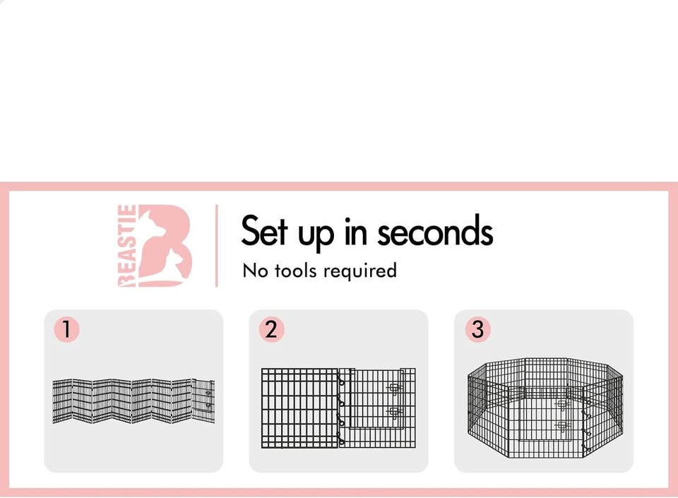 A-PET-PP-36 BEASTIE Metal Dog Playpen, 36in Foldable Portable Dog Pen with 8 Panels