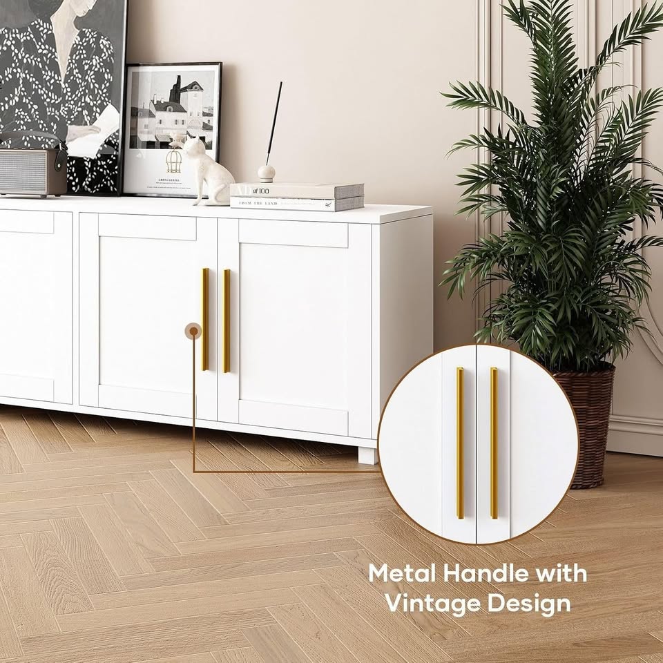 HPJM-TS13 Sideboard 4 Doors Buffet Cabinet with Shelves White