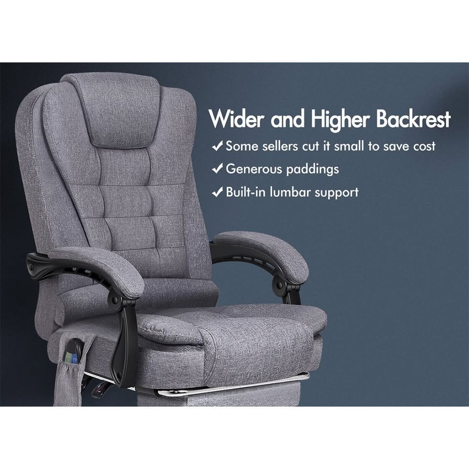 A-OCH-EXMS-FT-E-FAGY ALFORDSON Massage Office Chair Heated Seat Executive Gaming Racer Fabric Grey