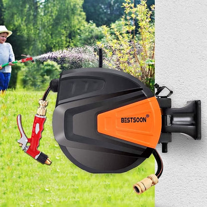 HGYW20-30M Retractable Hose Reel, 30M Garden Water Hose Reel with 9 Pattern Nozzle