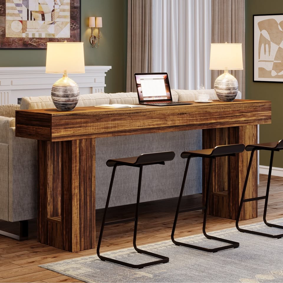 HOGA-JW0909 Tribesigns Farmhouse Console Table, 160 CM Long Narrow Sofa Table, Wooden Table