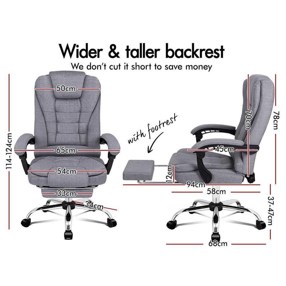 A-OCH-EXMS-FT-E-FAGY ALFORDSON Massage Office Chair Heated Seat Executive Gaming Racer Fabric Grey