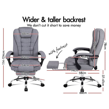 A-OCH-EXMS-FT-E-FAGY ALFORDSON Massage Office Chair Heated Seat Executive Gaming Racer Fabric Grey