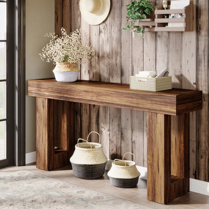 HOGA-JW0909 Tribesigns Farmhouse Console Table, 160 CM Long Narrow Sofa Table, Wooden Table