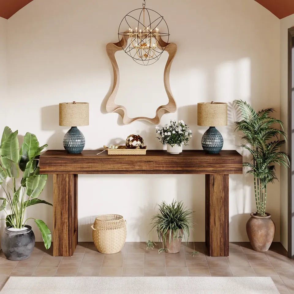 HOGA-JW0909 Tribesigns Farmhouse Console Table, 160 CM Long Narrow Sofa Table, Wooden Table