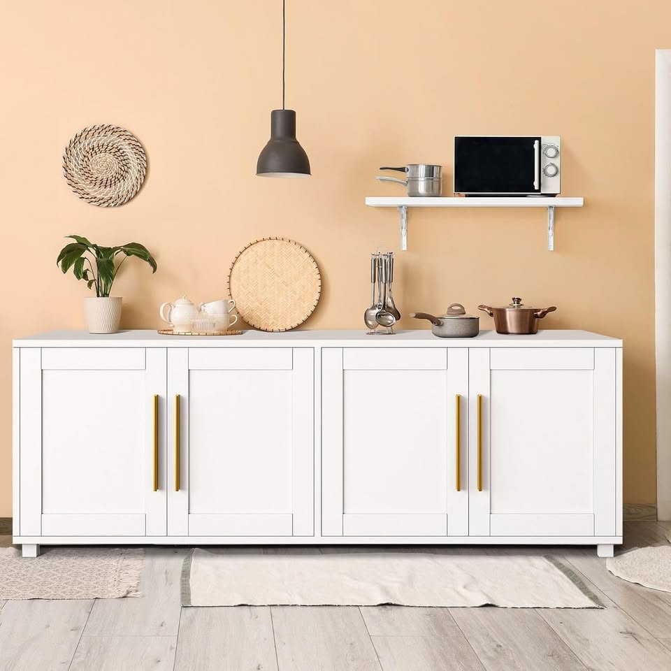 HPJM-TS13 Sideboard 4 Doors Buffet Cabinet with Shelves White