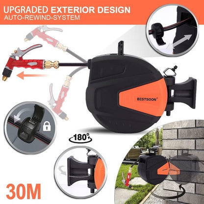 HGYW20-30M Retractable Hose Reel, 30M Garden Water Hose Reel with 9 Pattern Nozzle