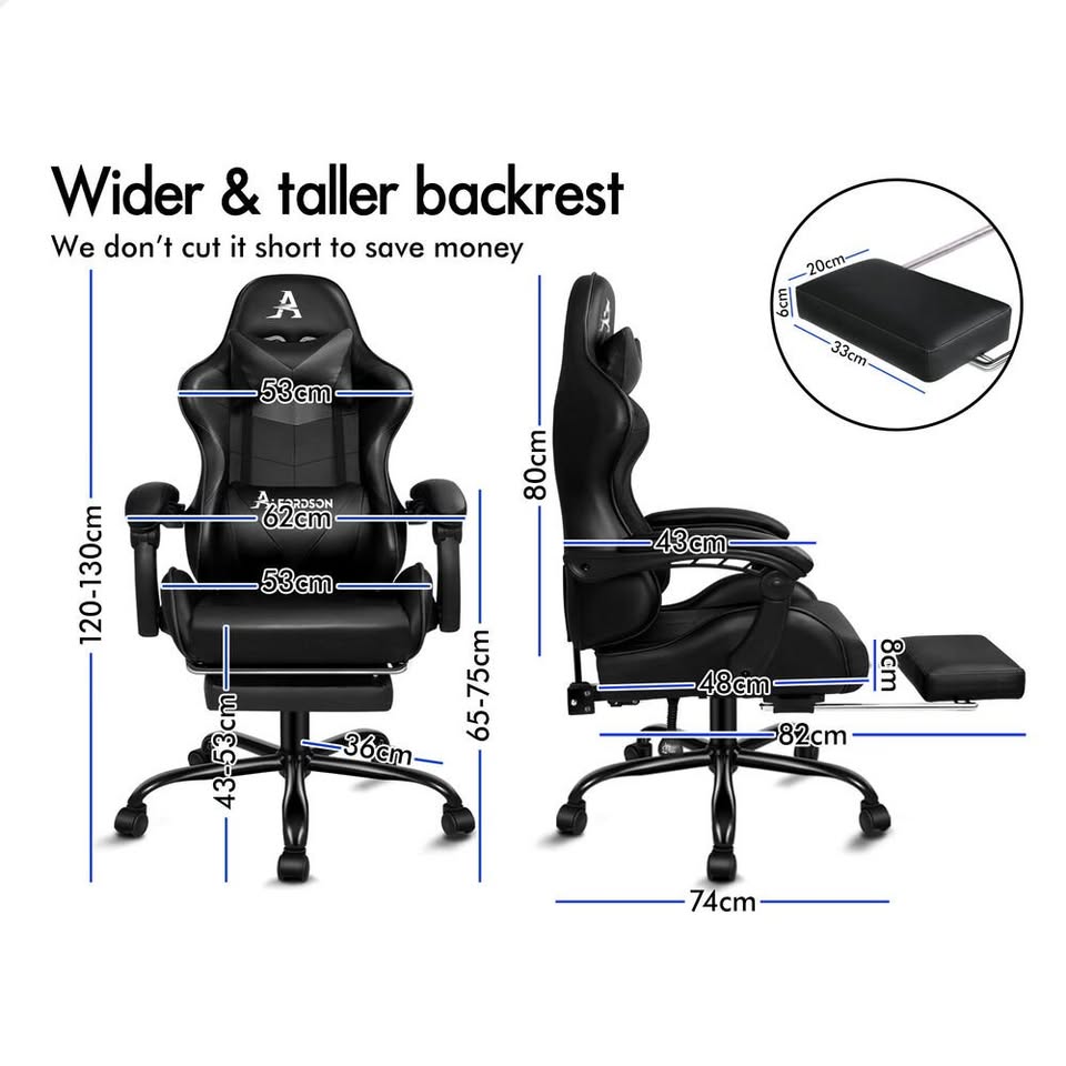 A-OCH-GM-8M-BK ALFORDSON Gaming Chair Office Massage Computer Racing Seat PU Leather Black