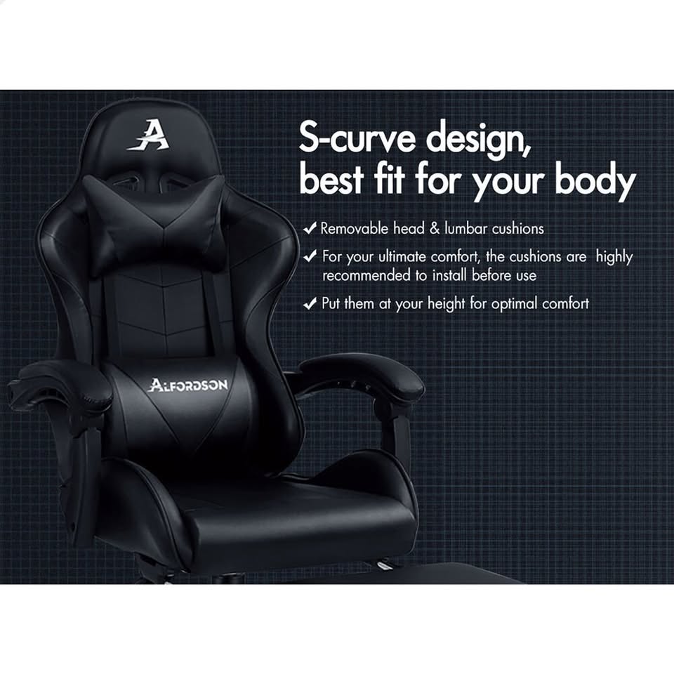A-OCH-GM-8M-BK ALFORDSON Gaming Chair Office Massage Computer Racing Seat PU Leather Black