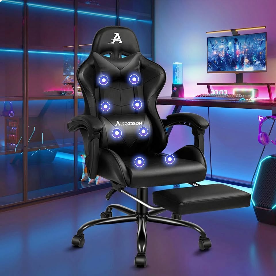 A-OCH-GM-8M-BK ALFORDSON Gaming Chair Office Massage Computer Racing Seat PU Leather Black