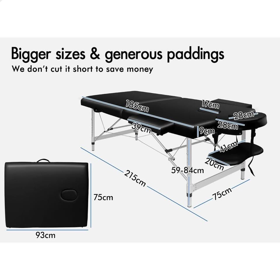 A-MAST-2F-75-BK ALFORDSON Massage Table Portable & Foldable 2 Fold 75cm (Black)