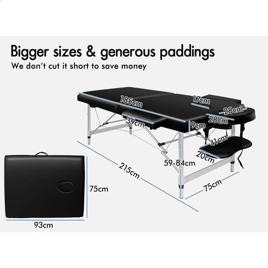 A-MAST-2F-75-BK ALFORDSON Massage Table Portable & Foldable 2 Fold 75cm (Black)