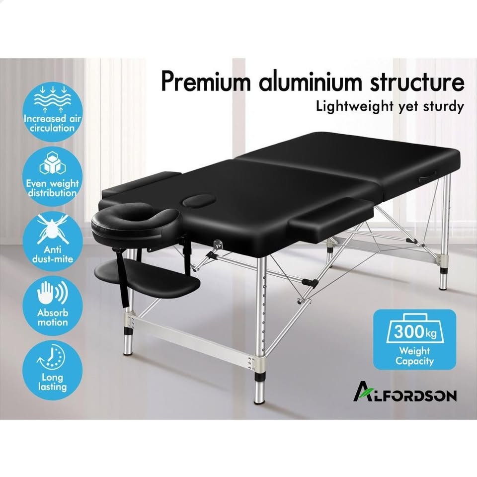 A-MAST-2F-75-BK ALFORDSON Massage Table Portable & Foldable 2 Fold 75cm (Black)