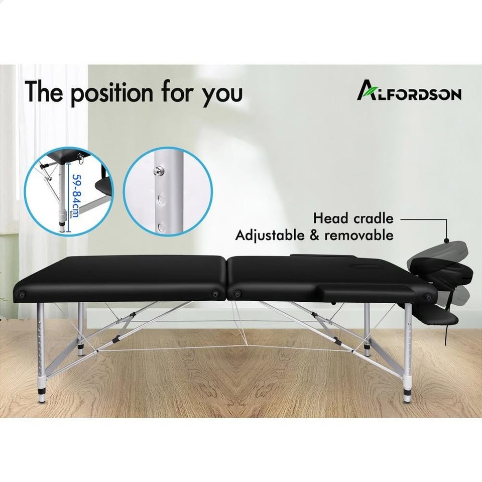 A-MAST-2F-75-BK ALFORDSON Massage Table Portable & Foldable 2 Fold 75cm (Black)