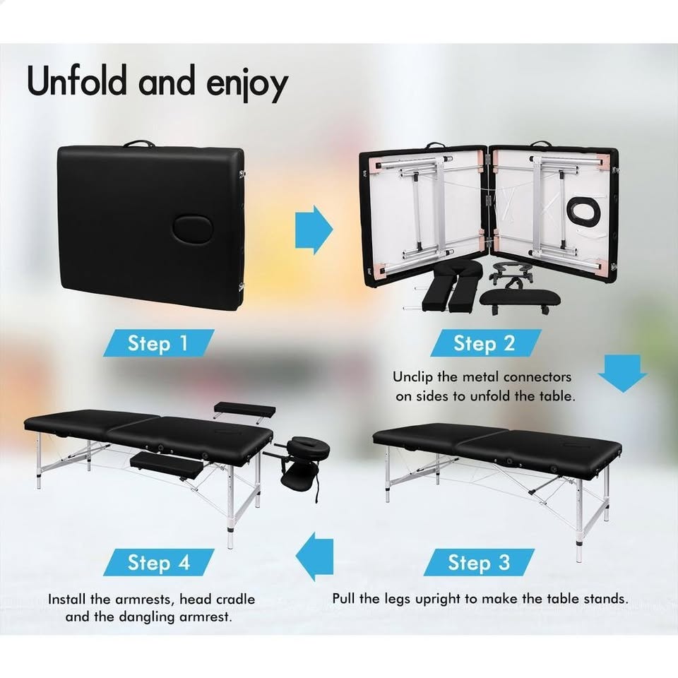 A-MAST-2F-75-BK ALFORDSON Massage Table Portable & Foldable 2 Fold 75cm (Black)