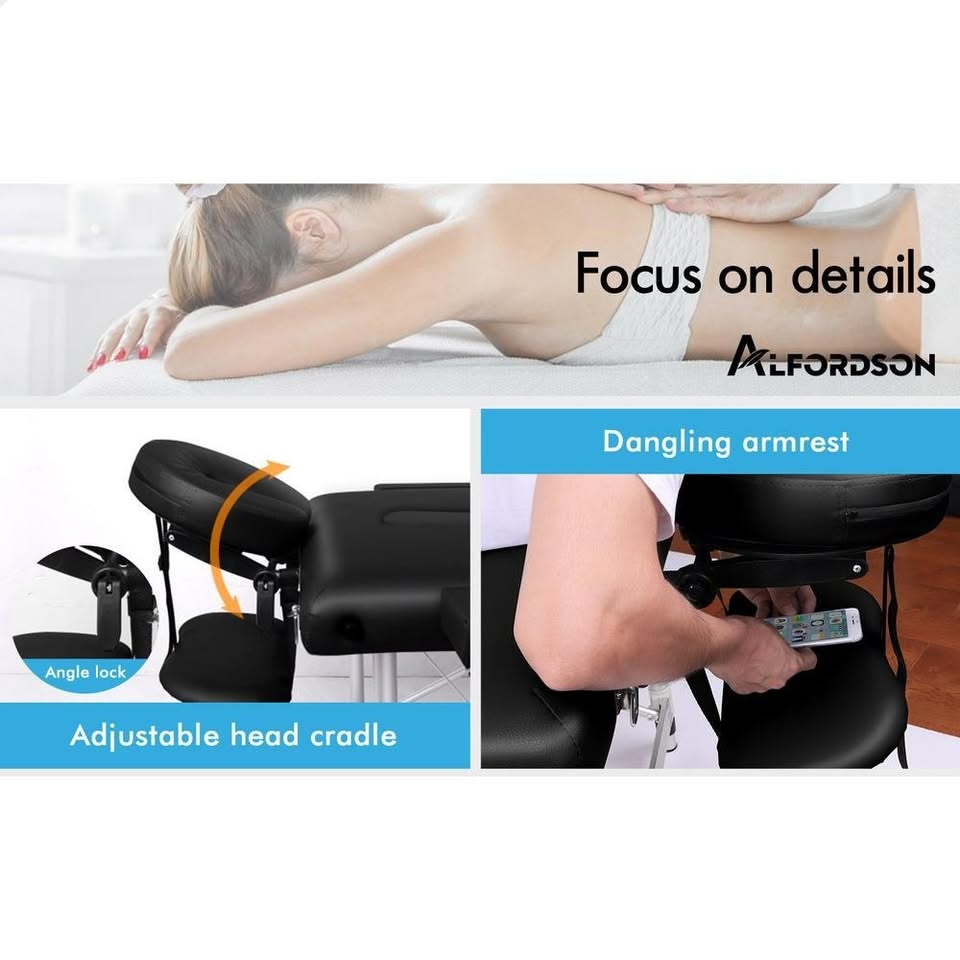 A-MAST-2F-75-BK ALFORDSON Massage Table Portable & Foldable 2 Fold 75cm (Black)