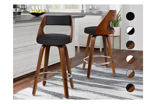 A-BAR-BENT-RO-FABKX2 ALFORDSON 2x Bar Stools Swivel Wooden Chairs Fabric Black