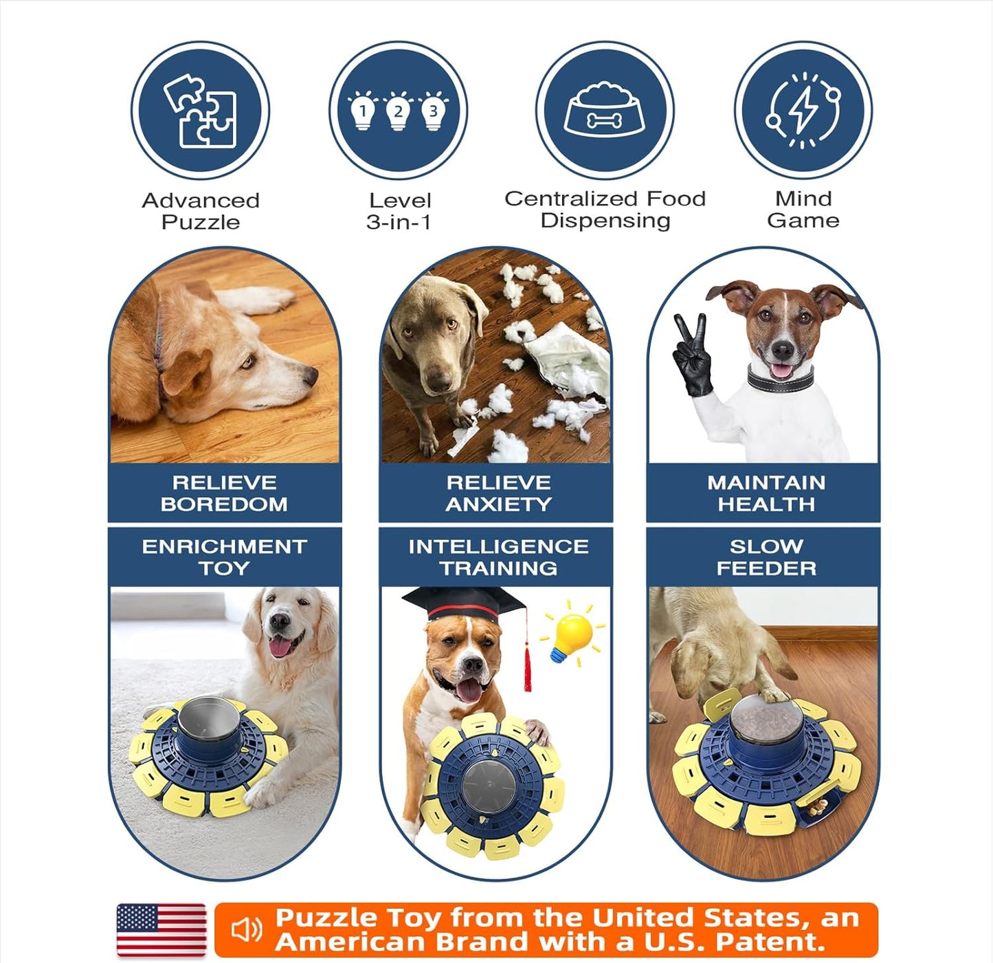 KADTCXZMG KADTC XL 3-Level Dog Puzzle Toy, Beginner to Expert Mental Stimulation Toy | 3-level progressive puzzle with adjustable channels turns feeding into a multi-step challenge that extends engagement time