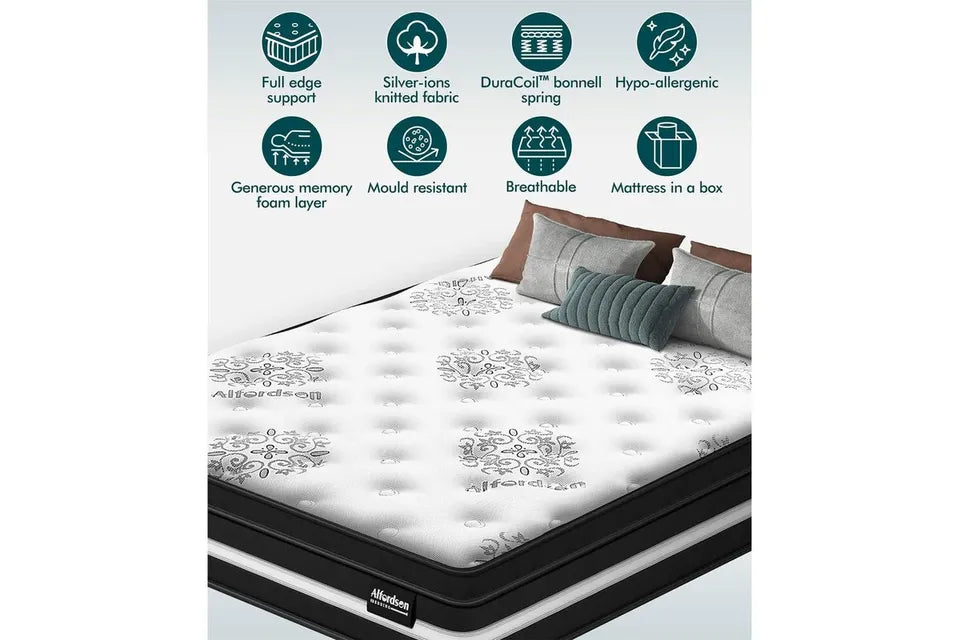 A-MATTRESS-KATH-D ALFORDSON Mattress Double Bed Euro Top 22CM Bonnell Spring Firm Memory Foam